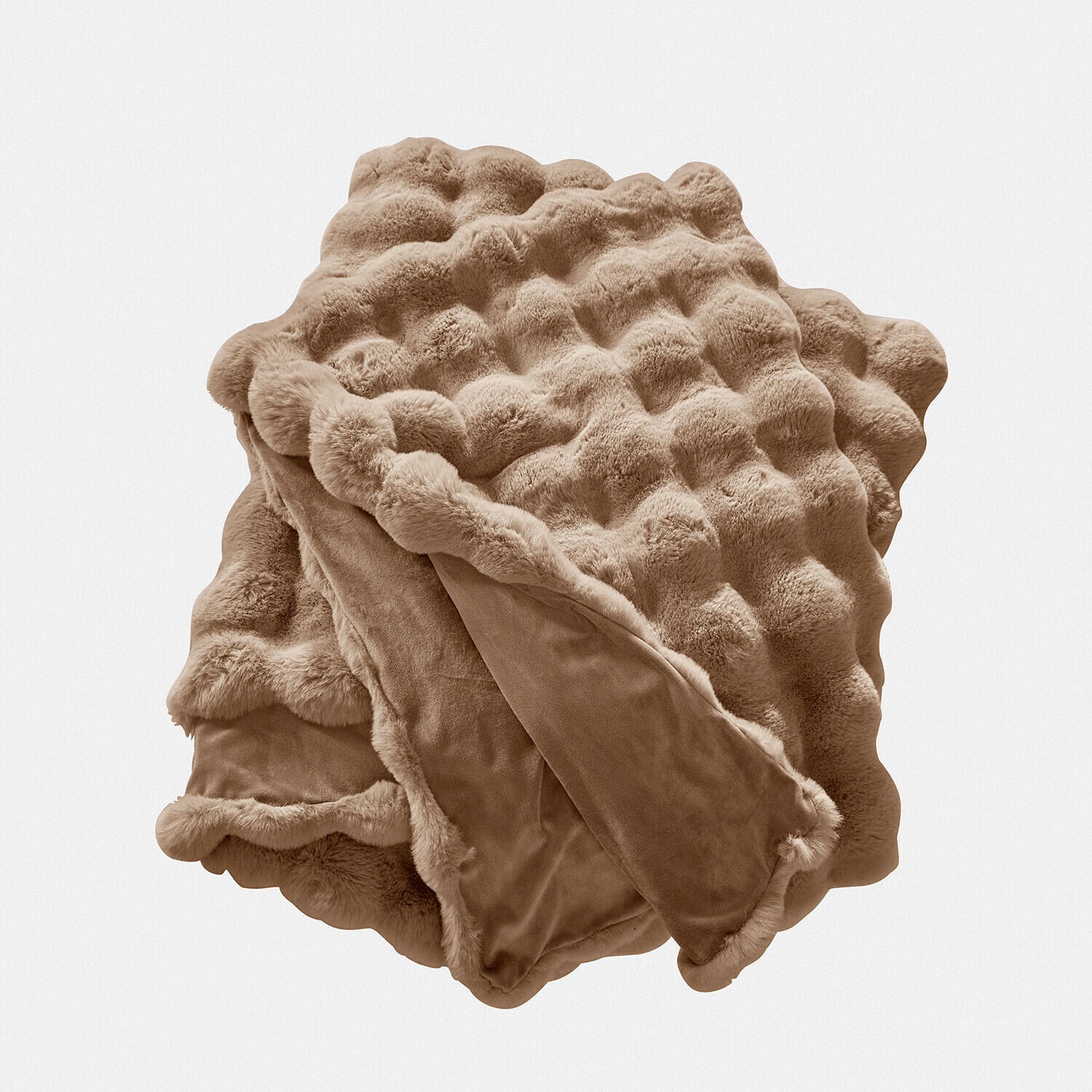 Coperta Zalina color taupe in materiale peloso morbido, perfetta per un ambiente domestico accogliente