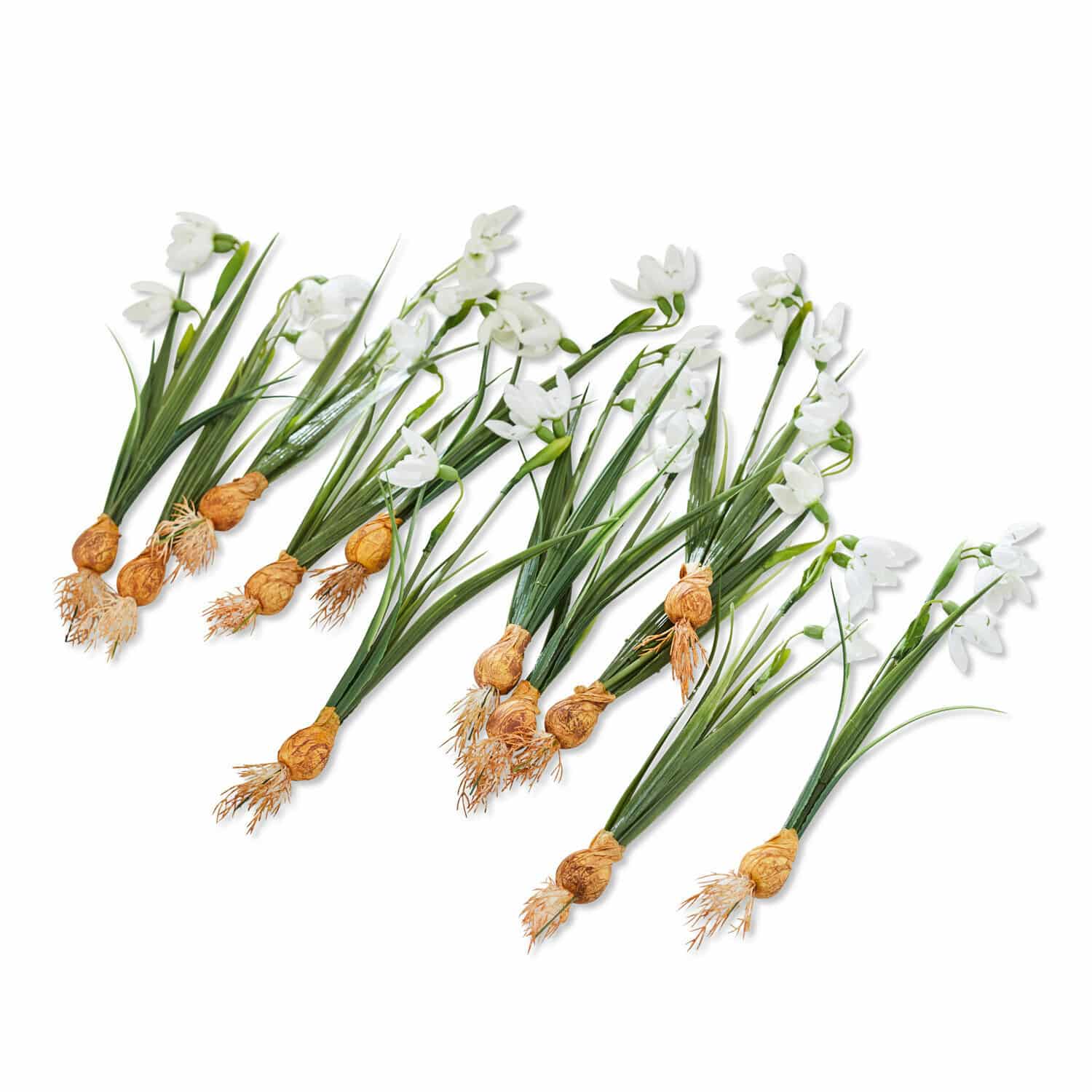 Set di 12 fiori decorativi Willmare Fiori artificiali bianchi con foglie verdi e bulbi marroni per decorazione primaverile