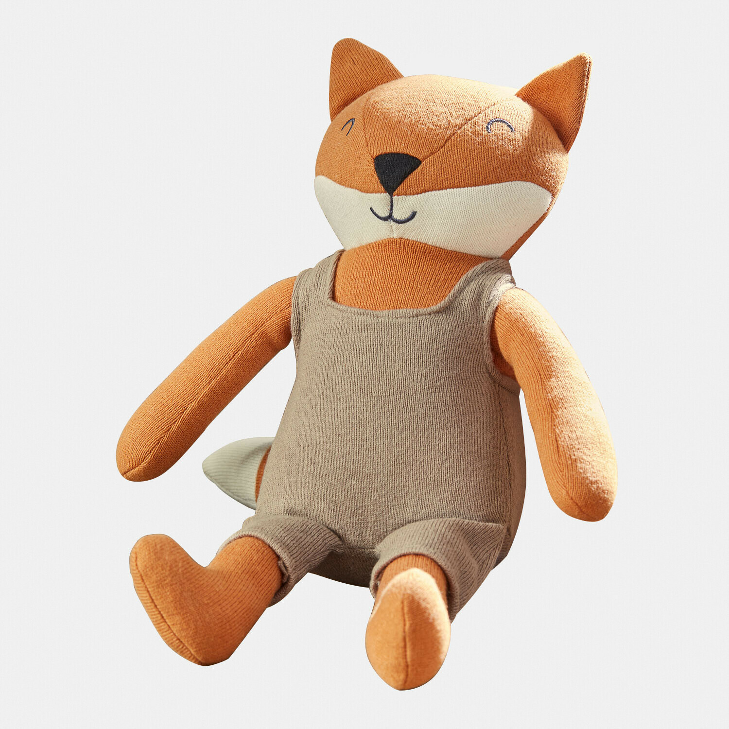 Peluche Fuzzlin Peluche volpe arancione e bianca con vestito beige lavorato a maglia, giocattolo morbido per bambini