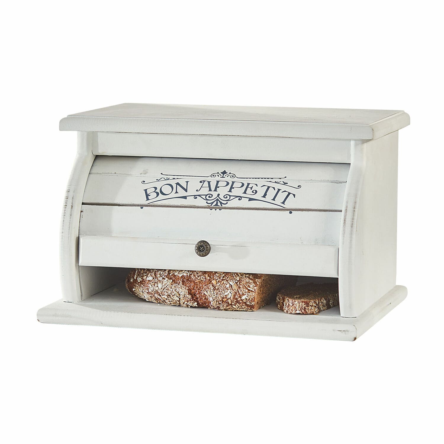 Portapane Bon Appetit Porta pane in legno bianco con scritta Bon Appetit e spazio per il pane, stile rustico