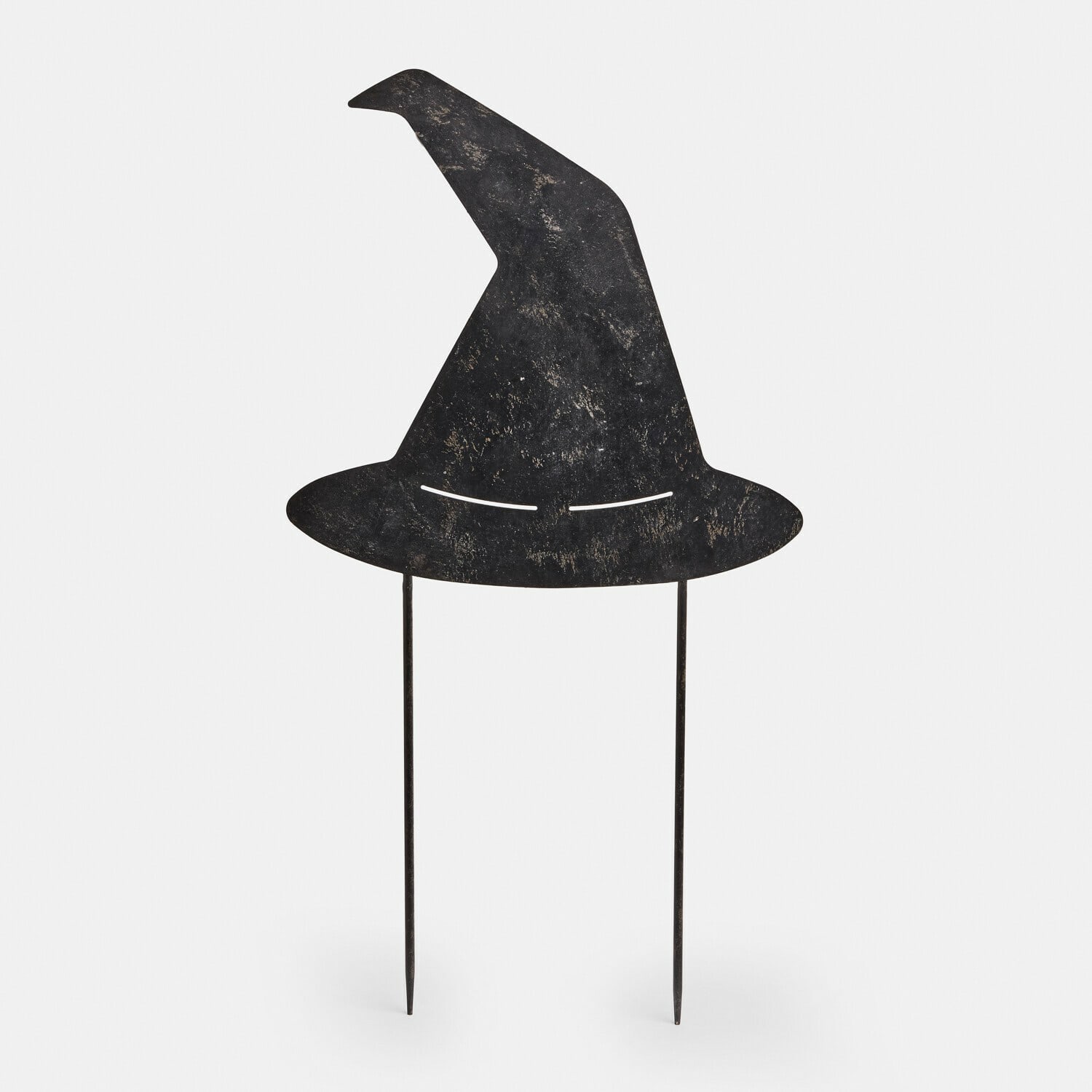 Decorazione in metallo nero a forma di cappello da strega con picchetti per giardino Halloween