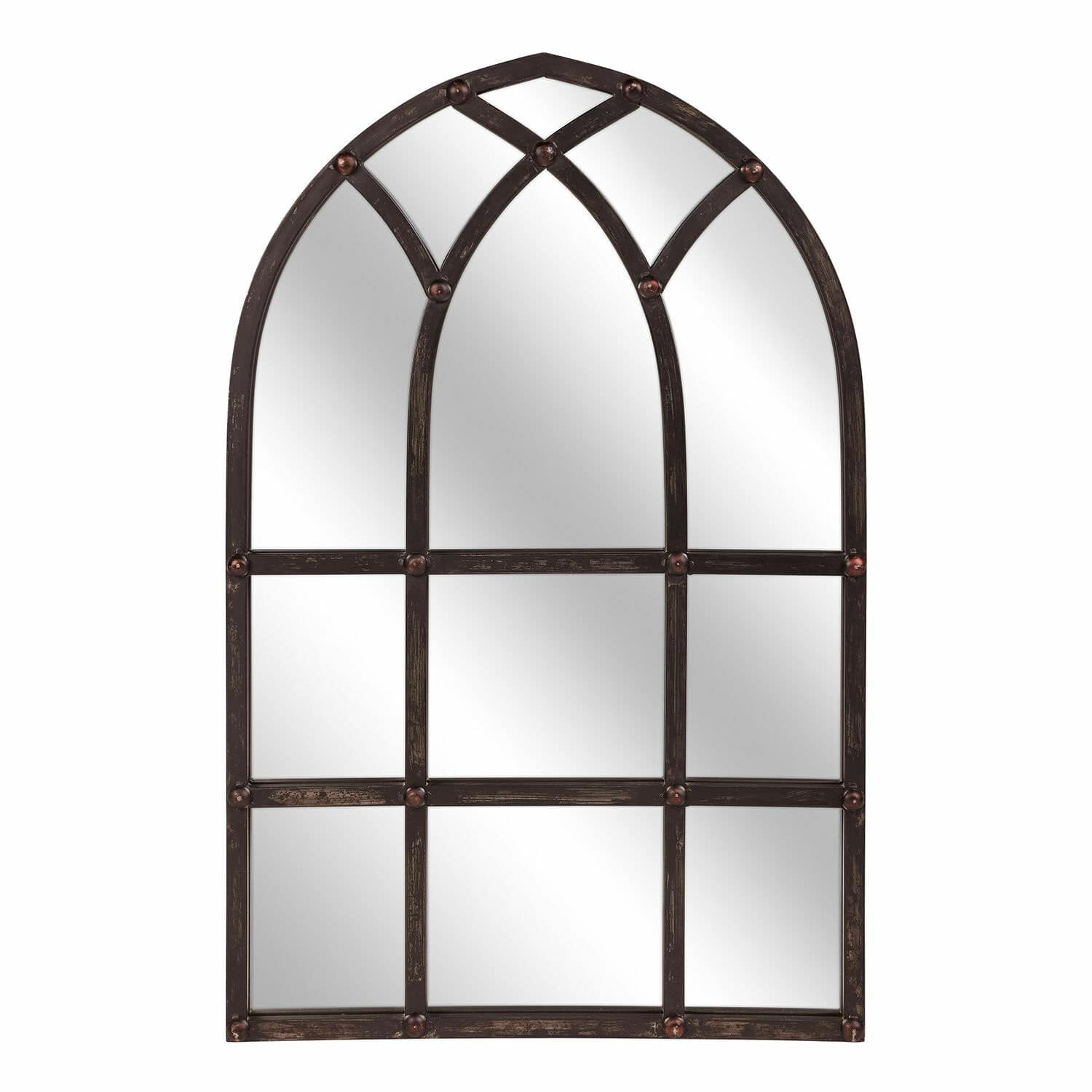 Specchio Aprique Specchio da parete con cornice in metallo marrone scuro e motivo ad arco decorativo per interni