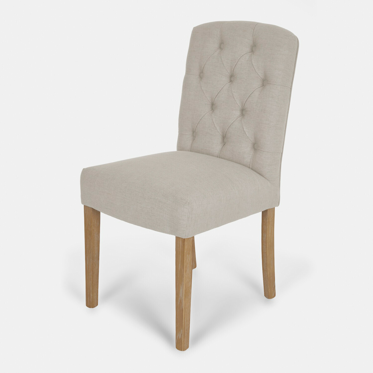 Sedia Fulden Sedia beige imbottita con schienale capitonné e gambe in legno per sala da pranzo