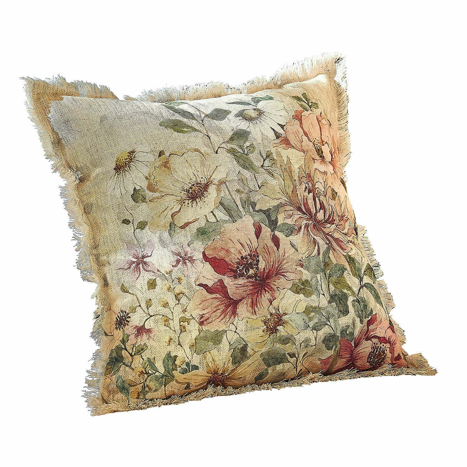 Copricuscino Théranelle Cuscino decorativo con motivo floreale in colori pastello e frange ai bordi per stile vintage