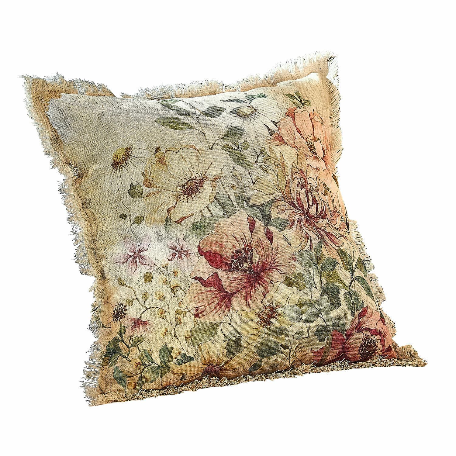 Copricuscino Théranelle Cuscino decorativo con motivo floreale in colori pastello e frange ai bordi per stile vintage