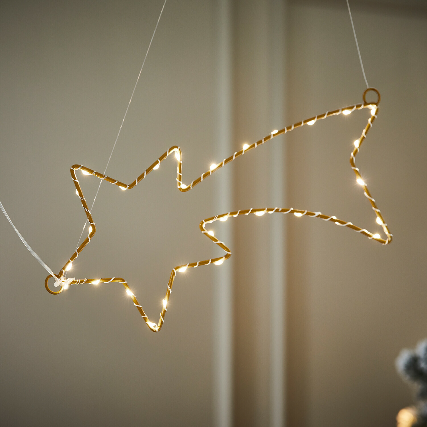 Stella cometa a LED Glittera Decorazione luminosa dorata a forma di stella cometa con LED bianche calde, ornamento natalizio
