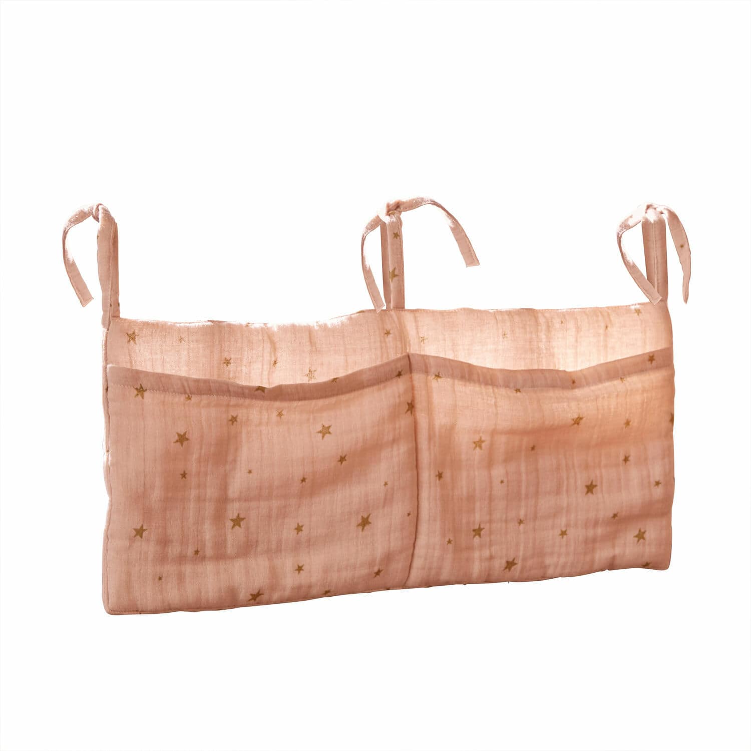 Borsa Vianne Organizer rosa in cotone con tasche e stelle dorate da appendere nella cameretta