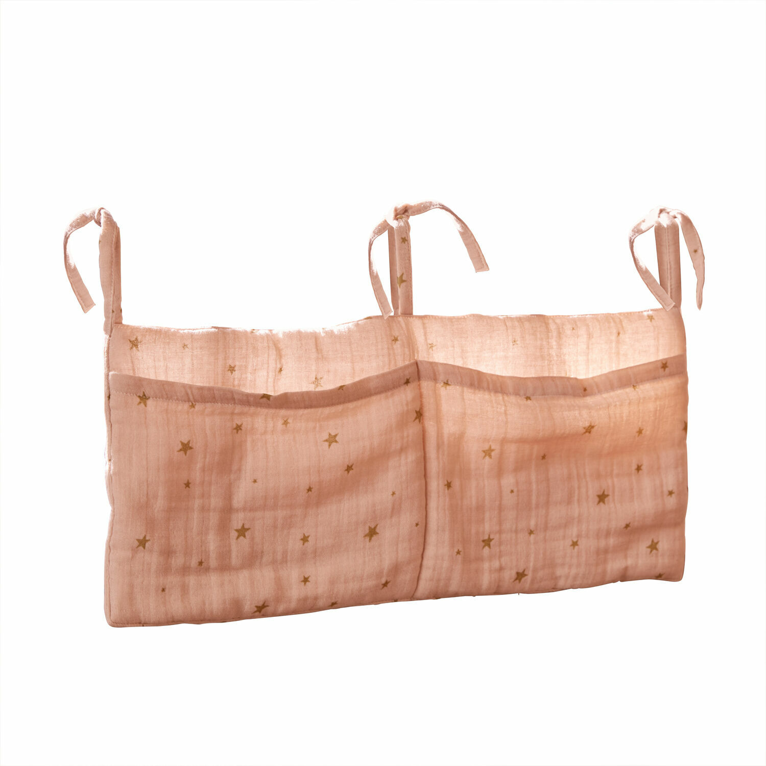 Borsa Vianne Organizer rosa in cotone con tasche e stelle dorate da appendere nella cameretta