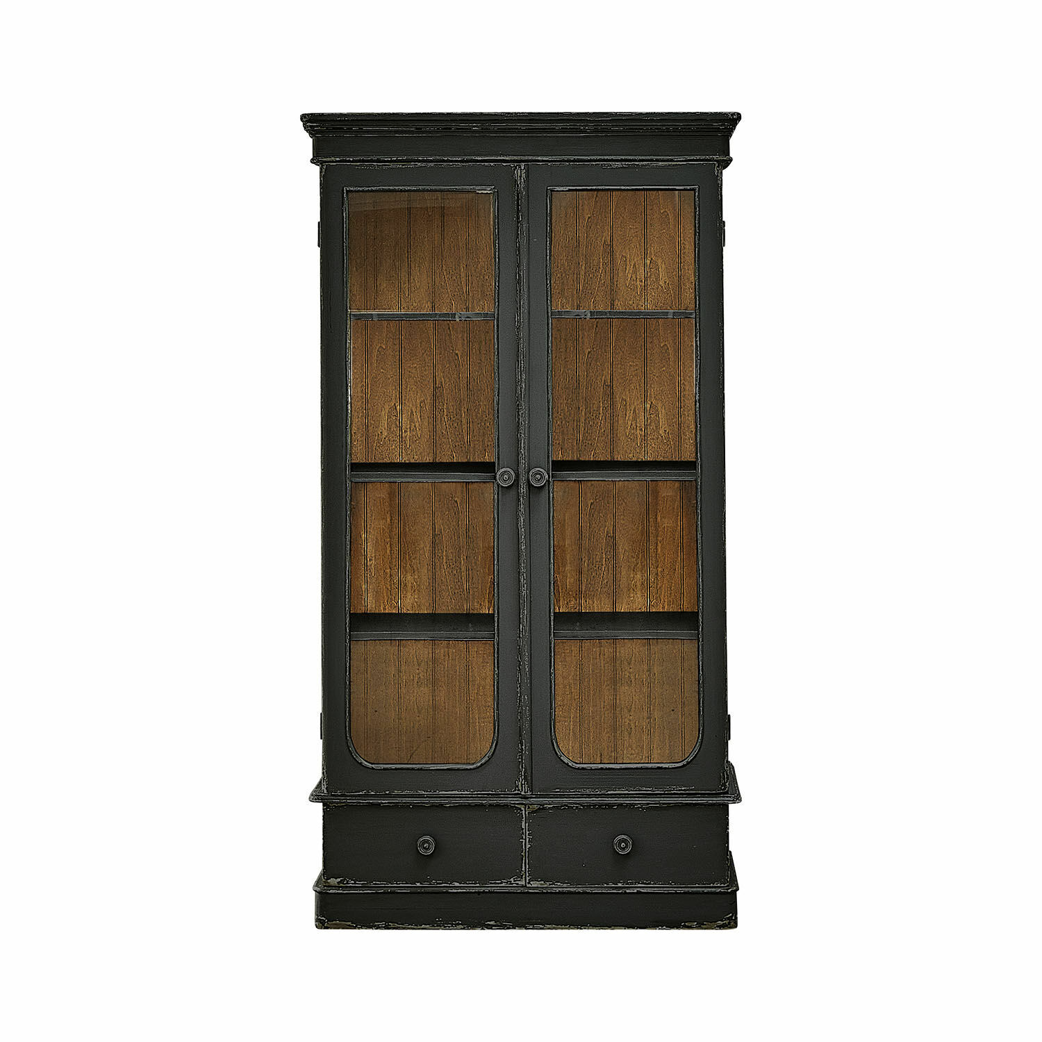 nero antico Armadio Cassanet nero in legno con ante in vetro e cassetti, stile vintage per soggiorno