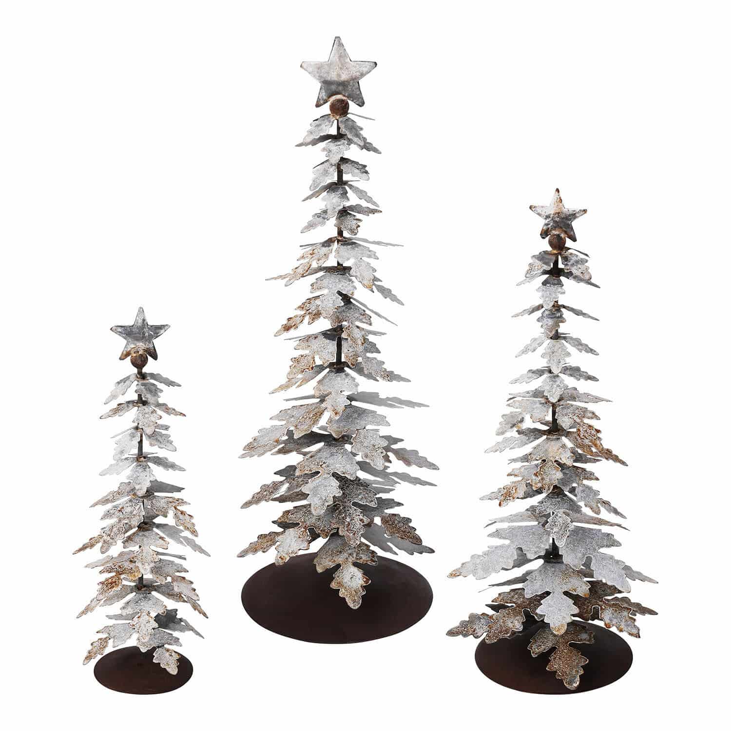 Set di 3 alberelli decorativi Laruns Set di tre alberi di Natale decorativi in metallo con stelle, decorazioni natalizie argento e marrone