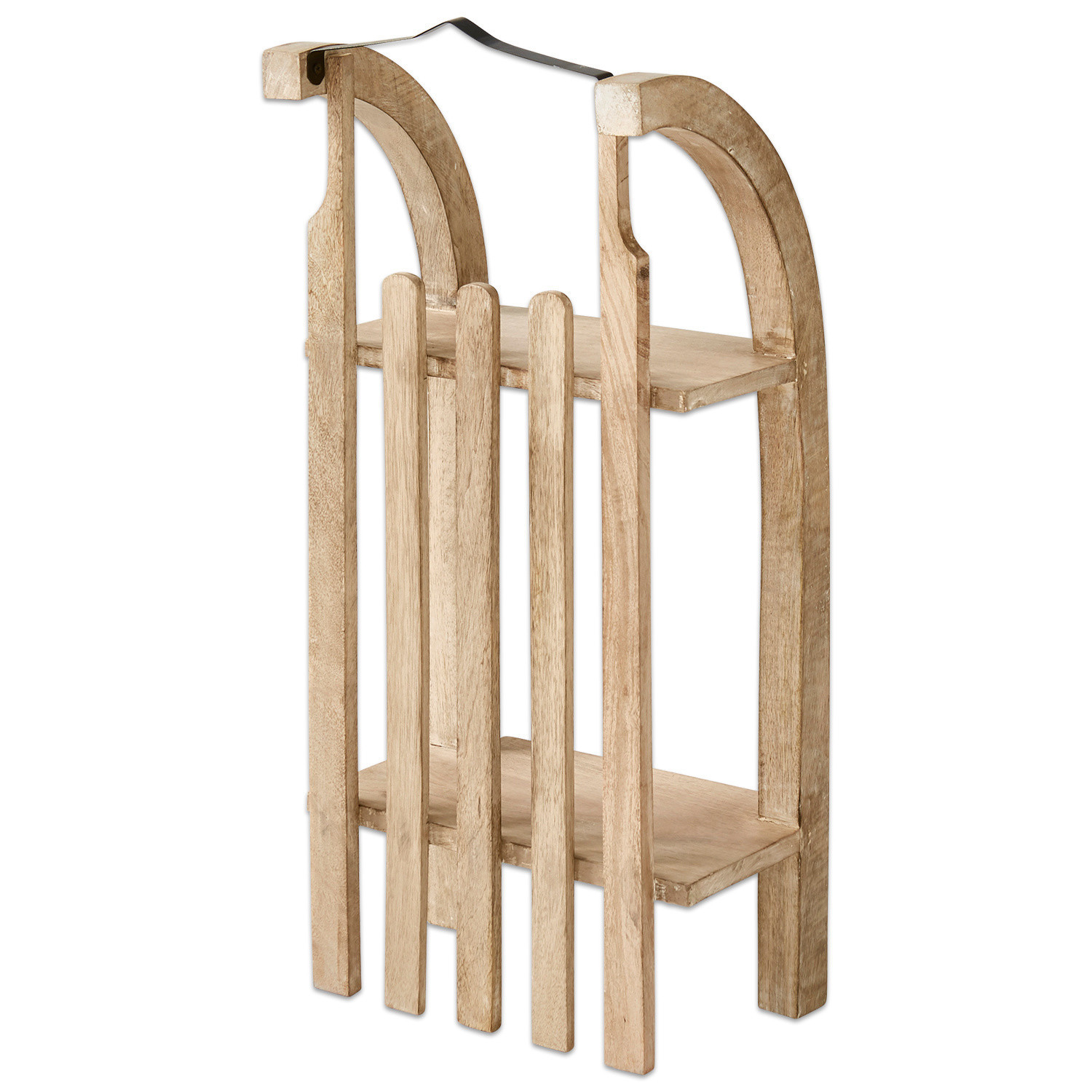 Scaffale Renier Portalegna in legno naturale con due ripiani e maniglia in metallo per comodo stoccaggio