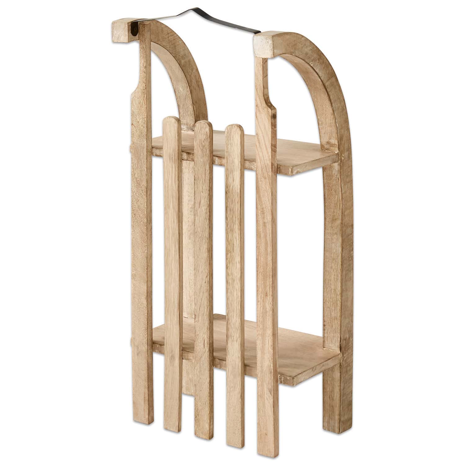 Scaffale Renier Portalegna in legno naturale con due ripiani e maniglia in metallo per comodo stoccaggio