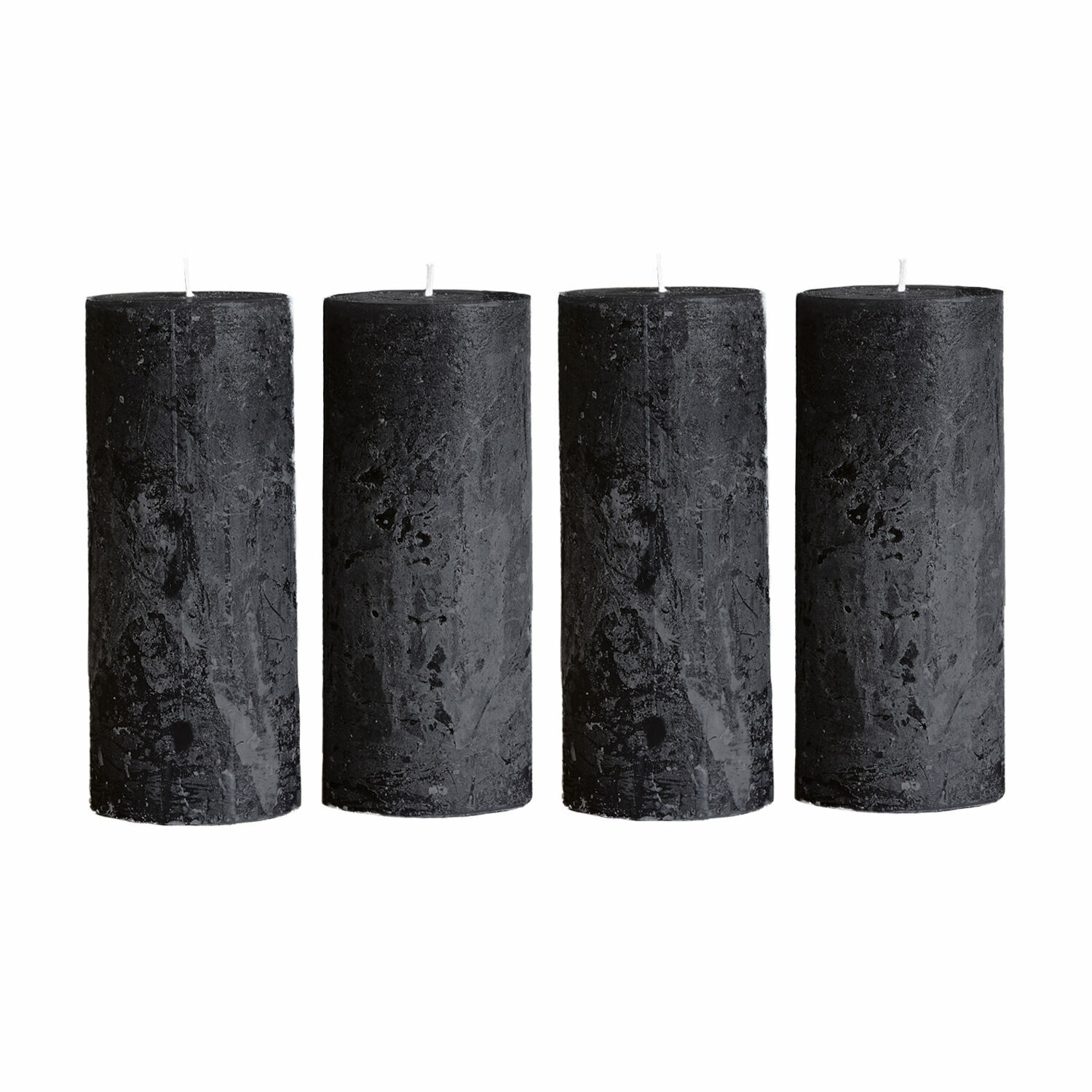 antracite Set di 4 candele in cera antracite con texture rustica, decorazione d'interni e illuminazione.