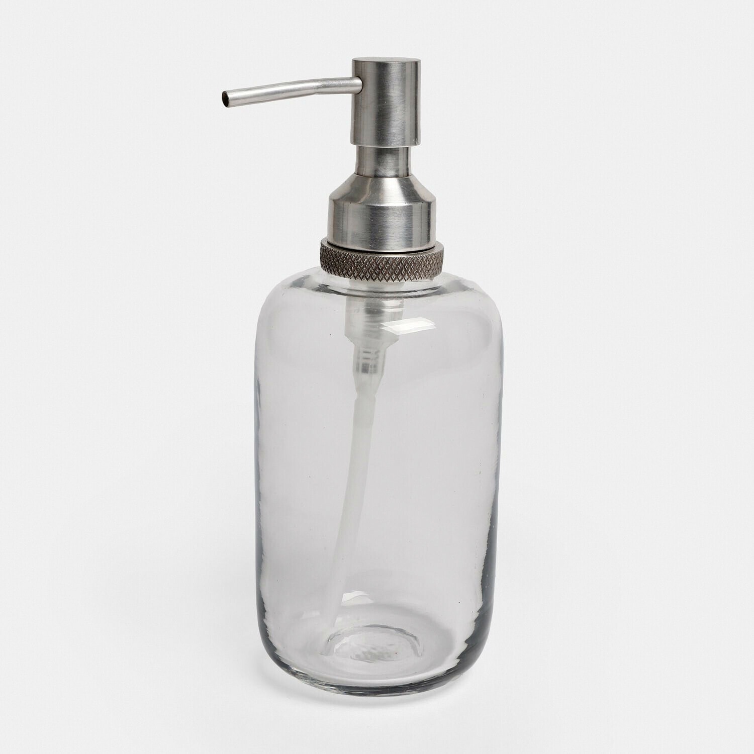 Dispenser per sapone Linsted Dispenser trasparente in vetro con pompa metallica argento per sapone o liquido