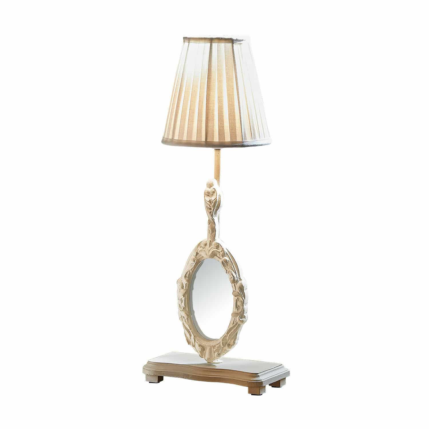 Lampada da tavolo Brannach Lampada da tavolo in legno bianco con paralume e specchio ovale decorativo in stile vintage
