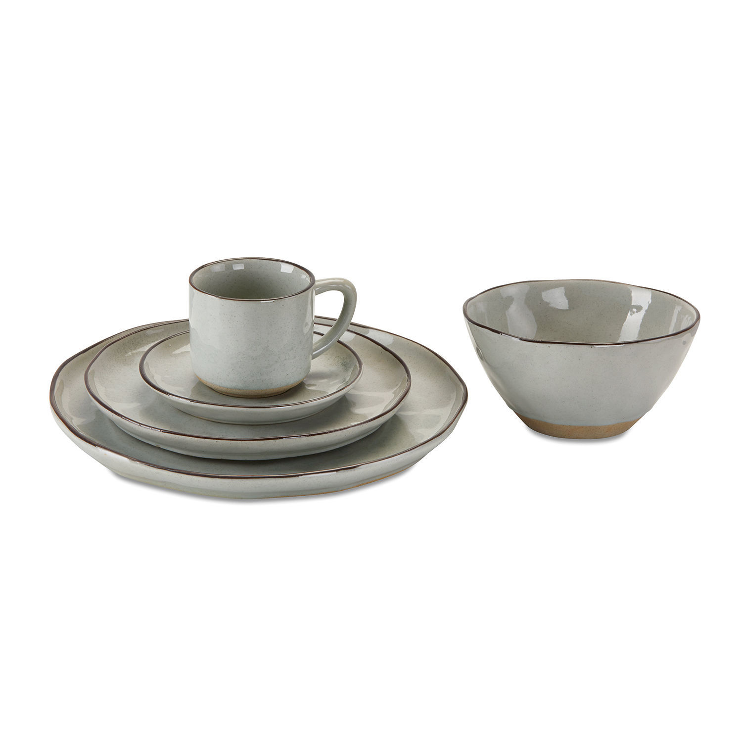 grigio Set di stoviglie Biarritz grigio in ceramica da 30 pezzi con tazza, piatti e ciotola per tavola