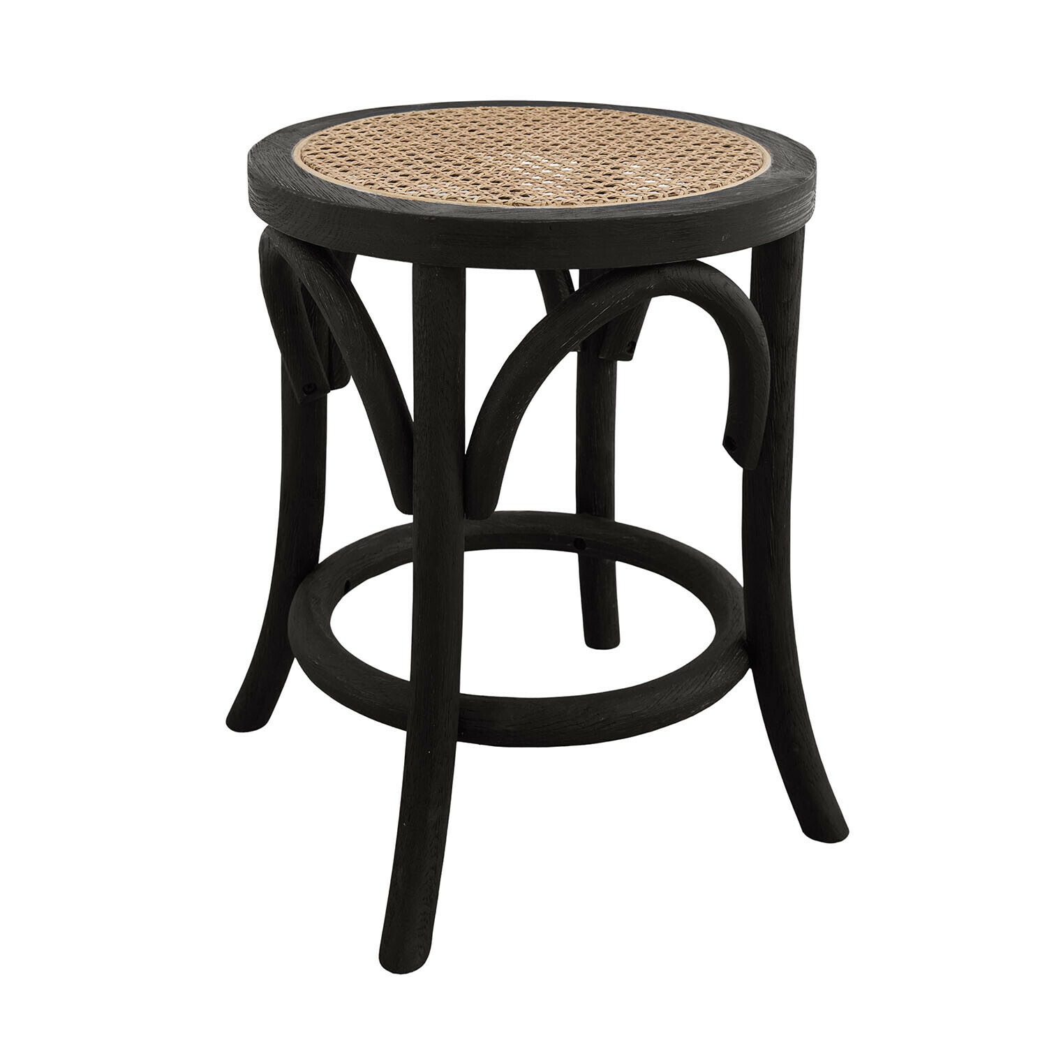 nero/marrone Sgabello Kary nero con seduta in rattan marrone, mobile in legno per interni ed esterni
