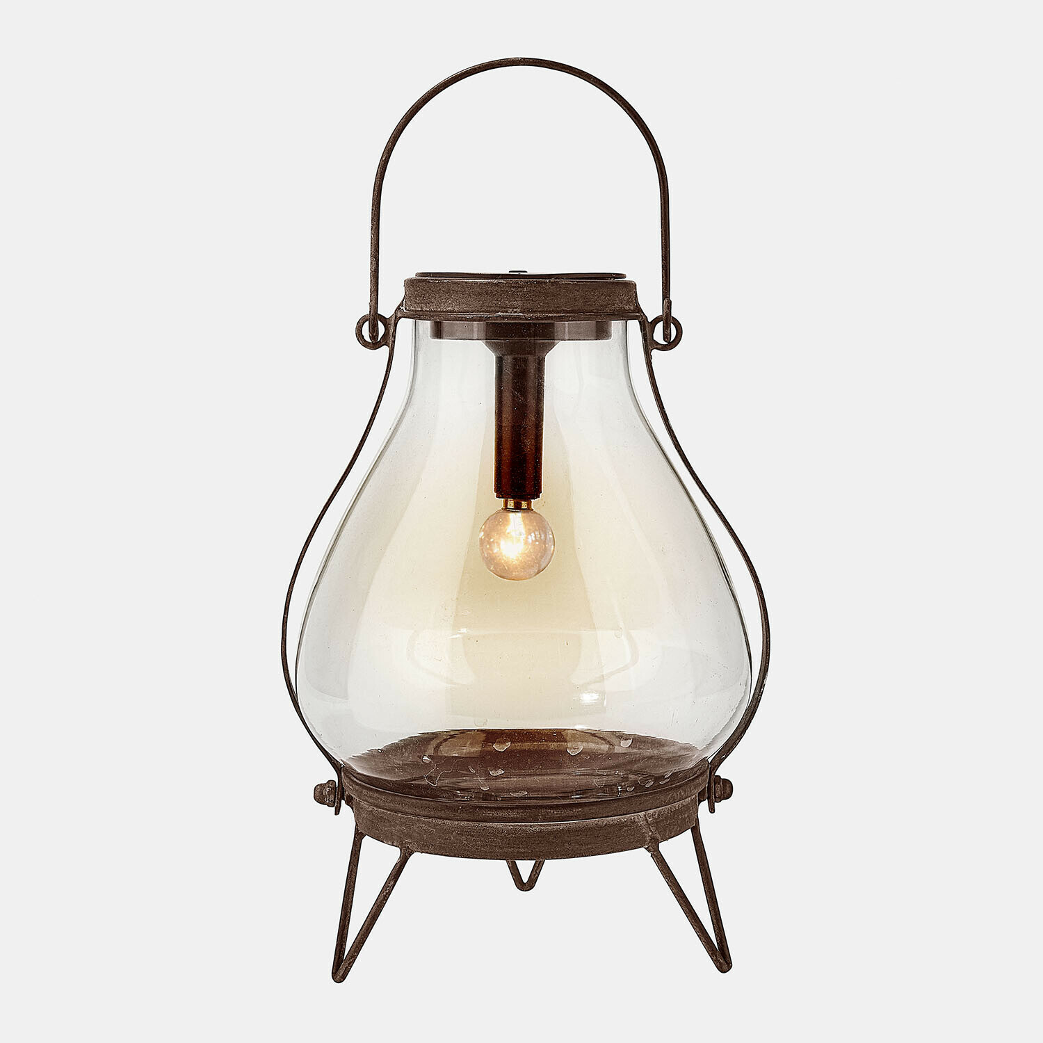 Lanterna solare Scarron Lanterna in metallo nero e vetro con lampadina, lampada decorativa per interni e giardino