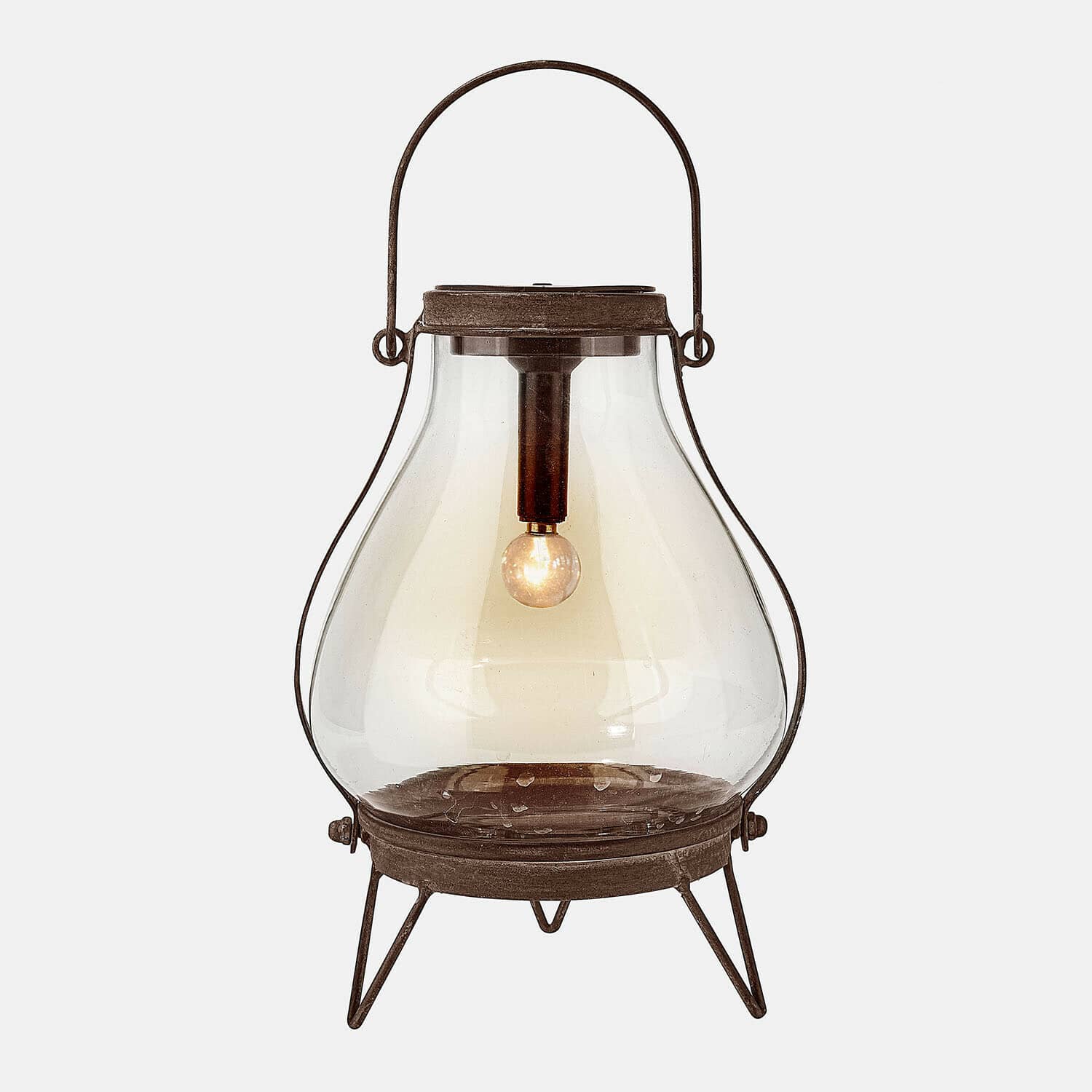 Lanterna solare Scarron Lanterna in metallo nero e vetro con lampadina, lampada decorativa per interni e giardino