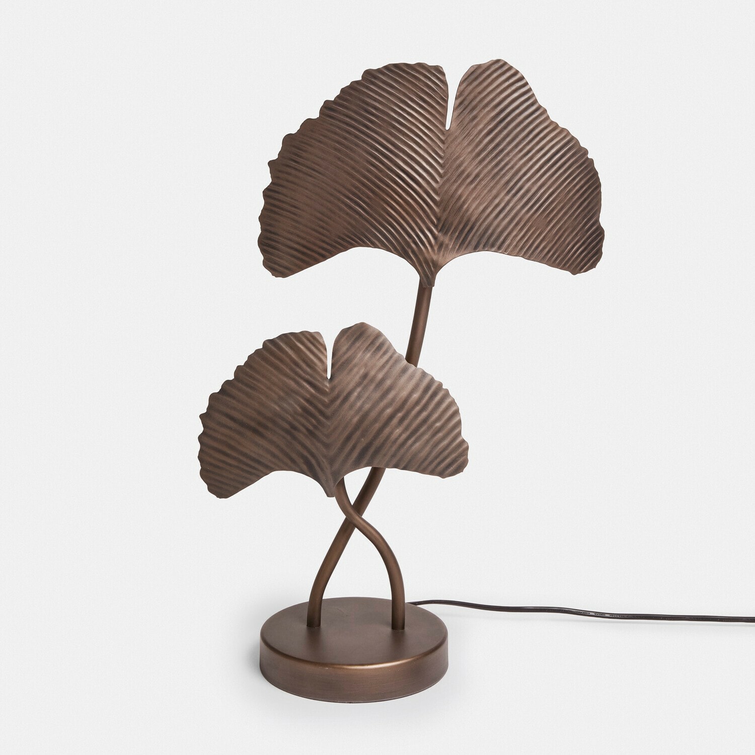 Lampada da tavolo Marovelle Lampada da tavolo in metallo marrone con due foglie di ginkgo, lampada decorativa per soggiorno