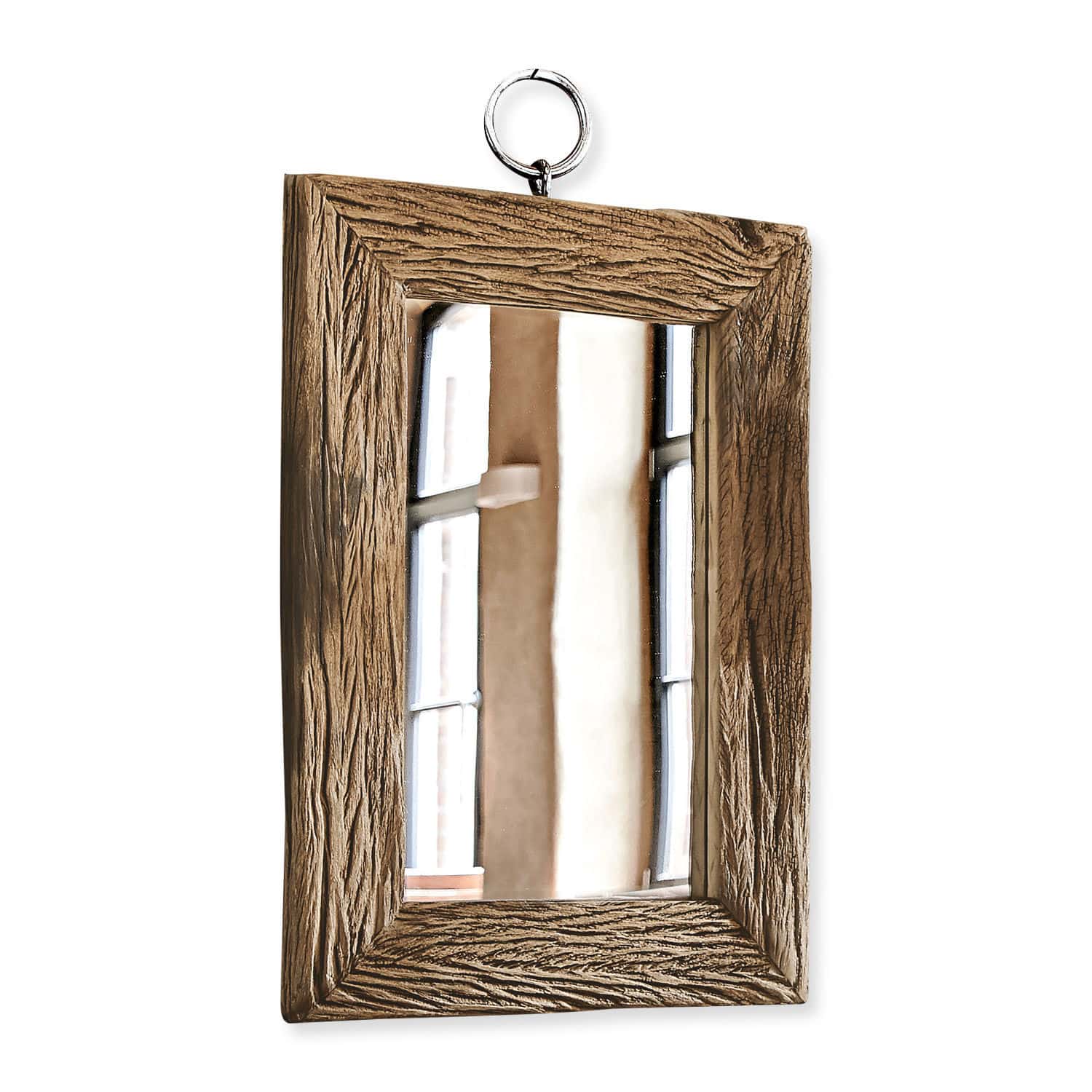 Specchio Holistres Specchio rettangolare con cornice in legno naturale e anello metallico per appendere