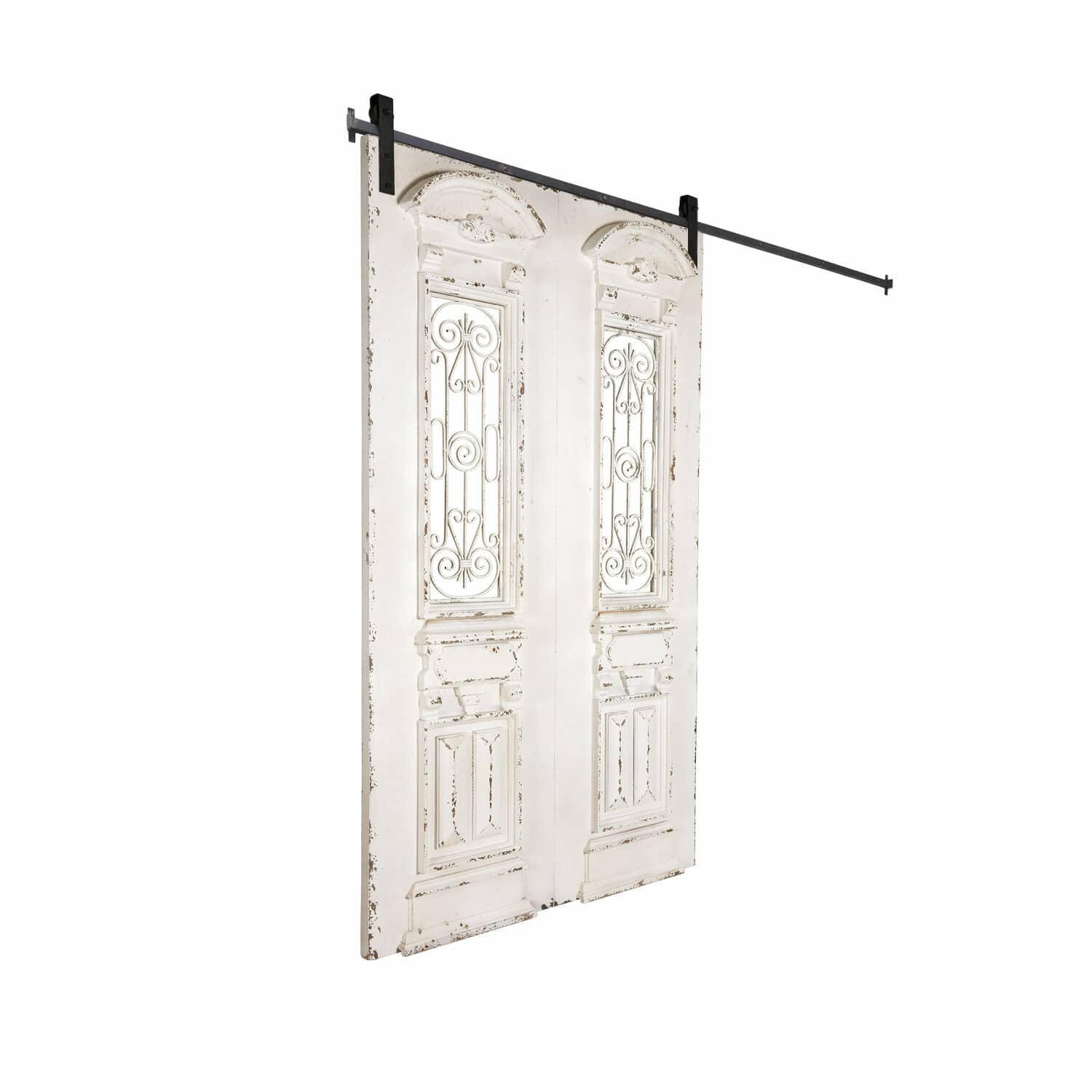 Porta scorrevole Maltano Porta scorrevole bianca in stile antico con decorazioni in metallo e binario nero