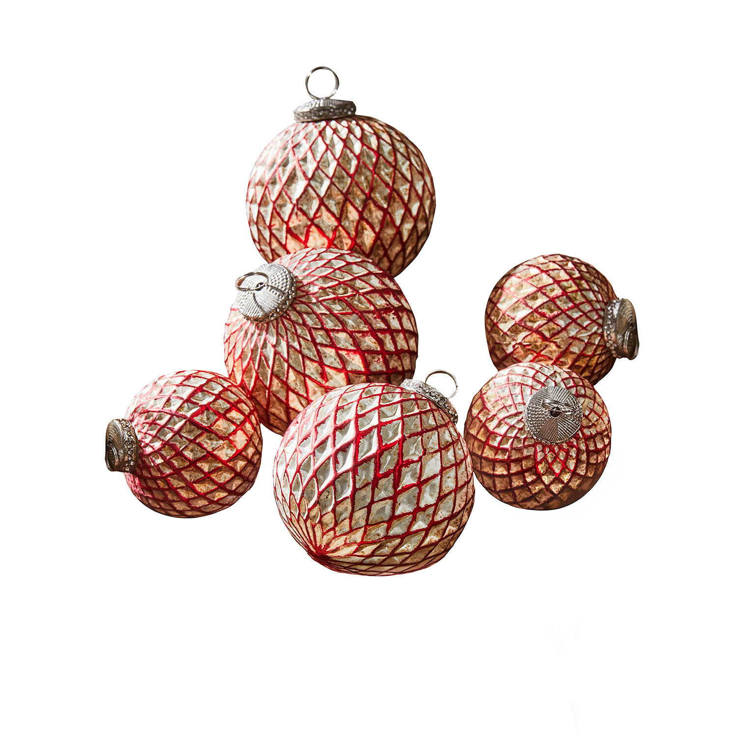 Set di 6 decorazioni natalizie Aleviah Set di sei palline di Natale rosse e dorate con ganci metallici, decorazione festiva