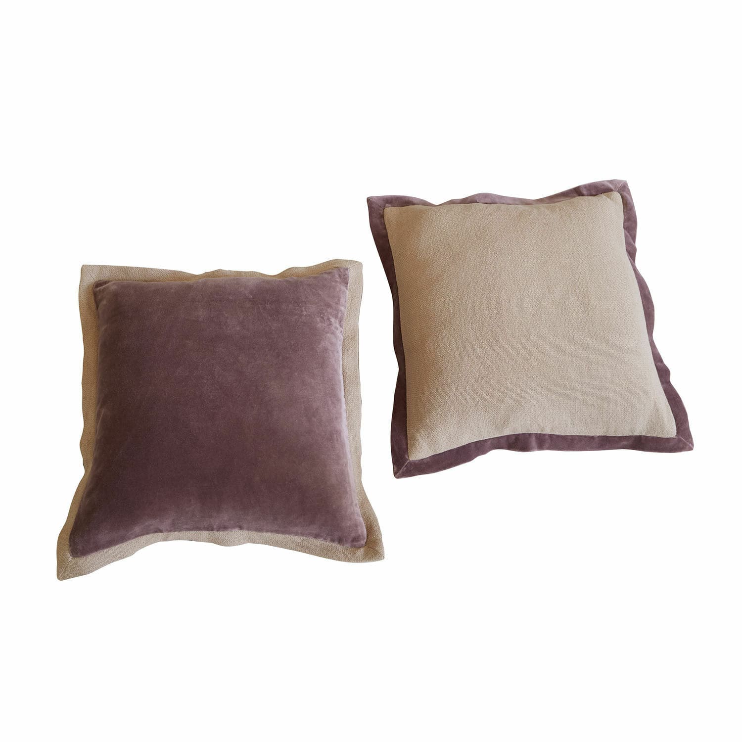 Coppia di copricuscini Liréan Set di due cuscini decorativi in velluto morbido e tessuto beige e viola per soggiorno