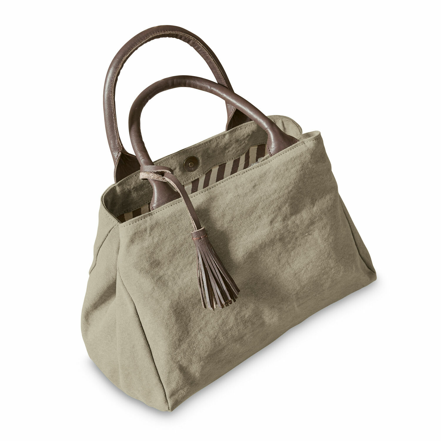 Borsa Hoya Borsa beige in tessuto con manici in pelle marrone e nappina, accessorio alla moda per tutti i giorni