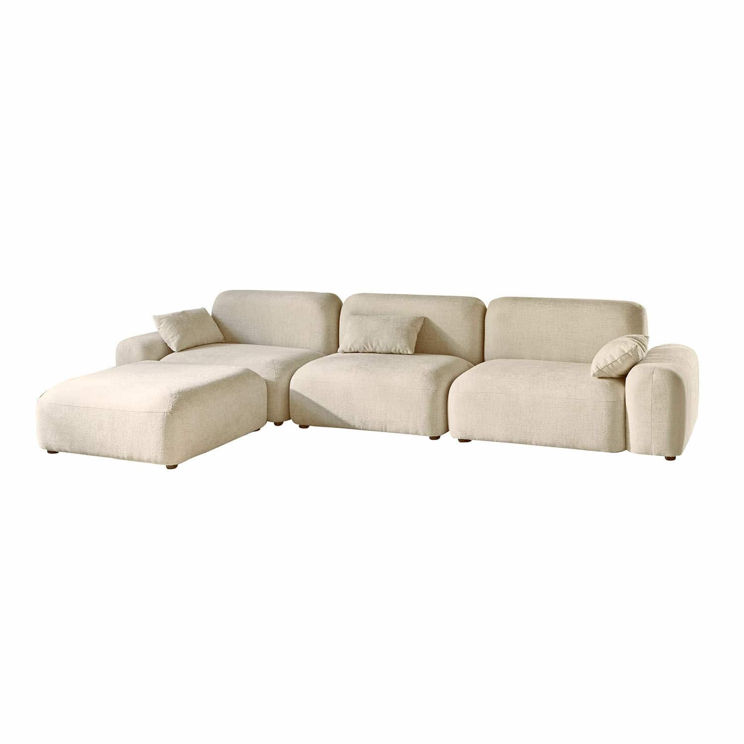 Divano Marnivelle Divano angolare beige in tessuto con cuscini, divano modulare moderno per soggiorno