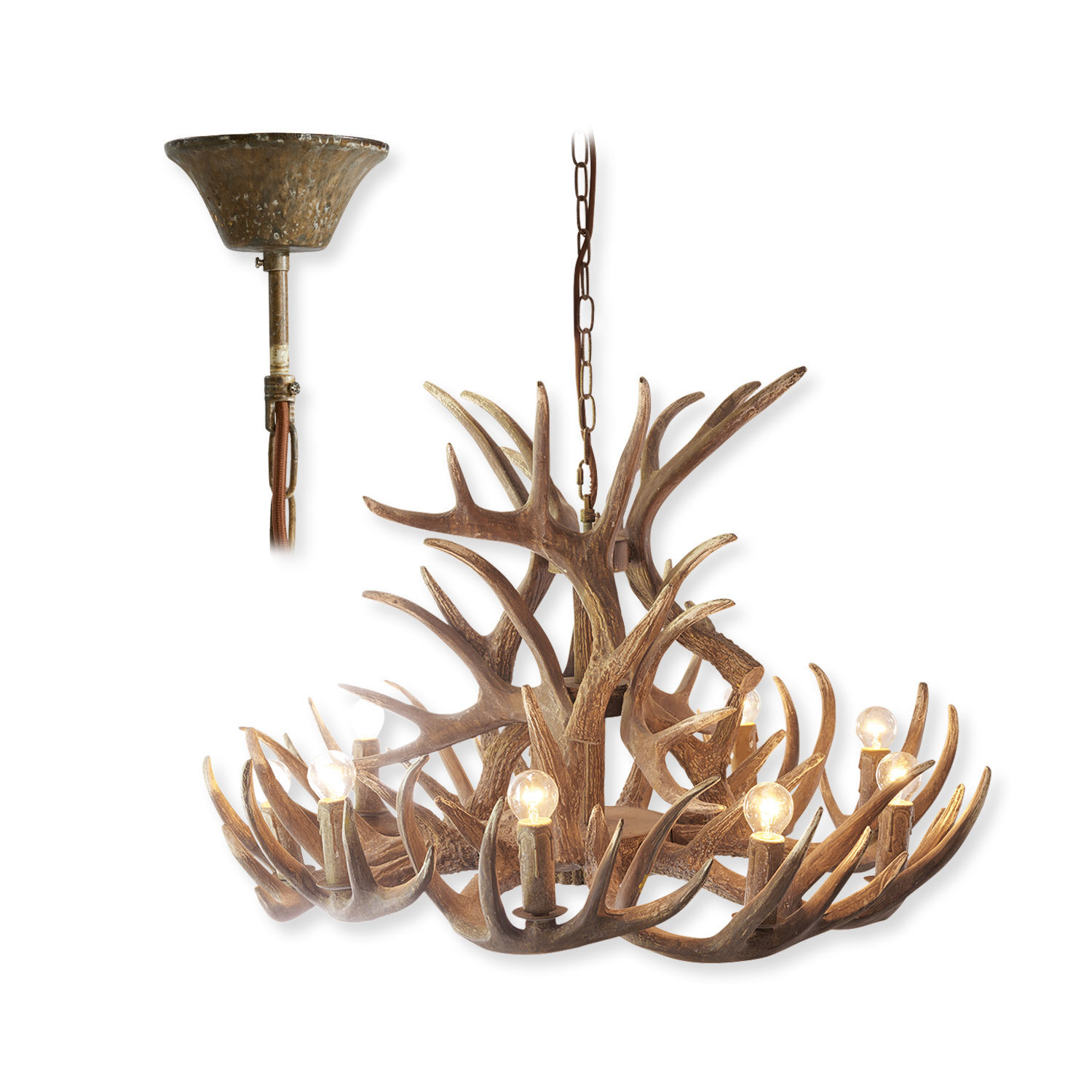 Lampadario Ardin Lampadario effetto corna di cervo marrone, illuminazione decorativa rustica per soggiorno