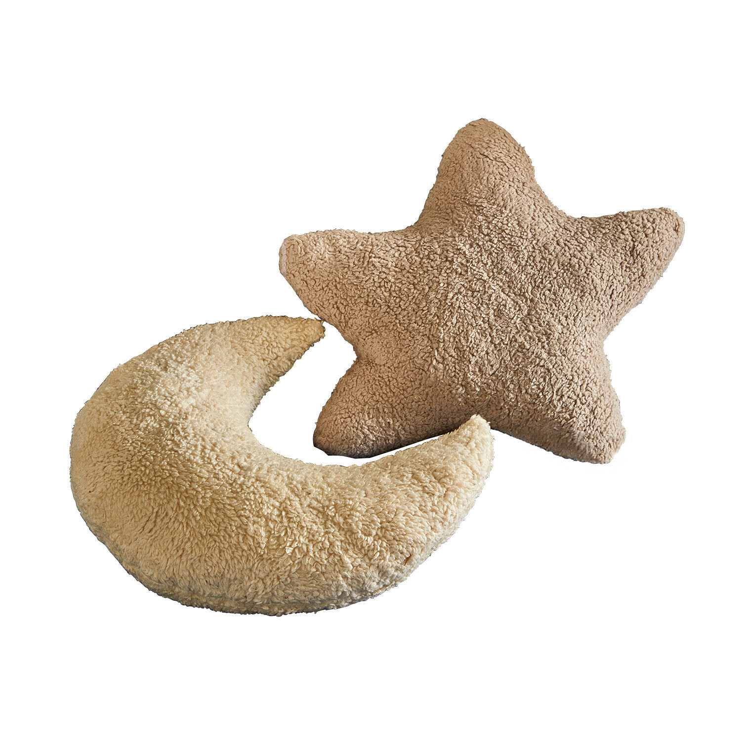 Coppia di cuscini Jollymoon Cuscini morbidi a forma di stella e luna in peluche beige per decorazione e comfort