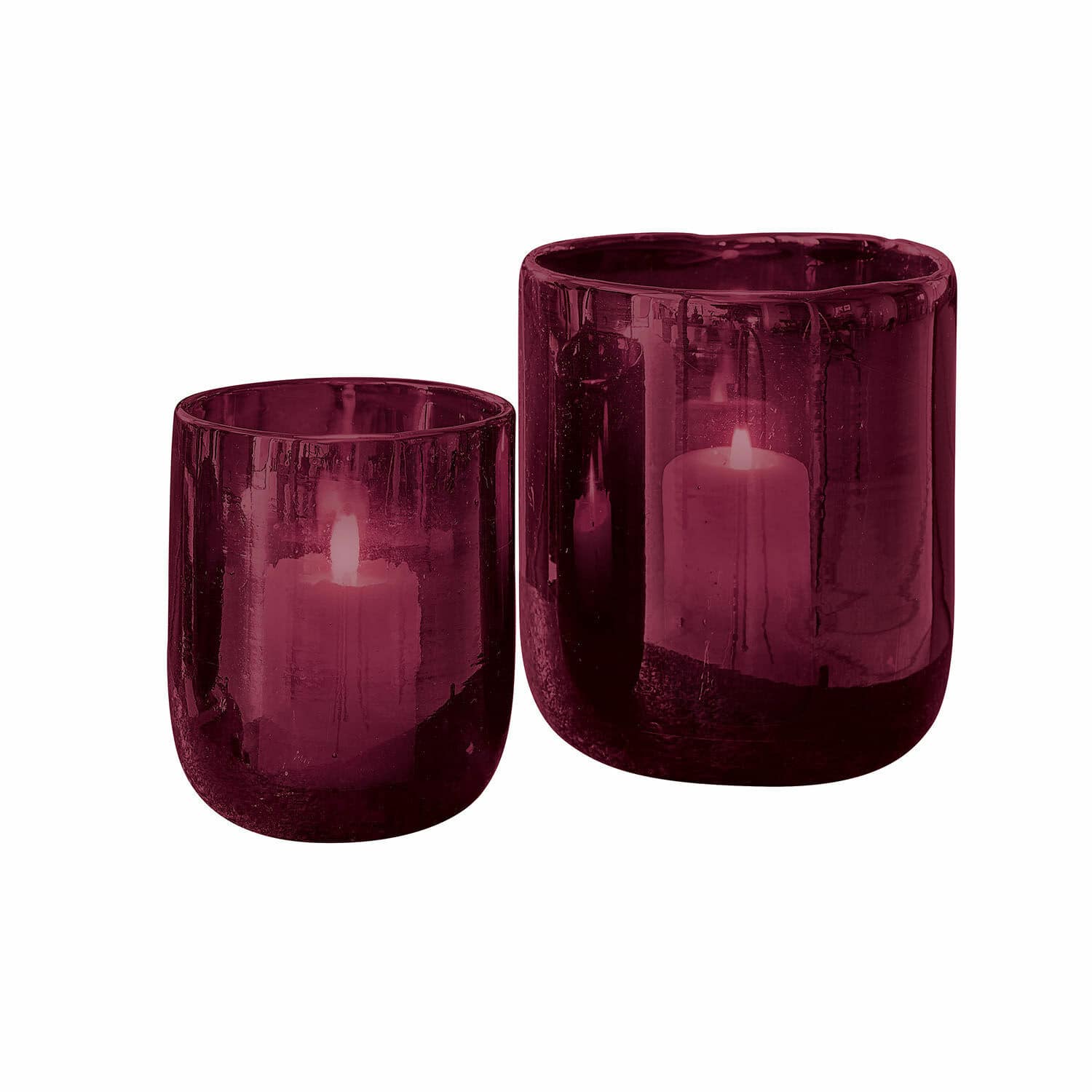 Coppia di portacandele Theodor Set di due portacandele in vetro bordeaux con candele accese per decorazione d'interni
