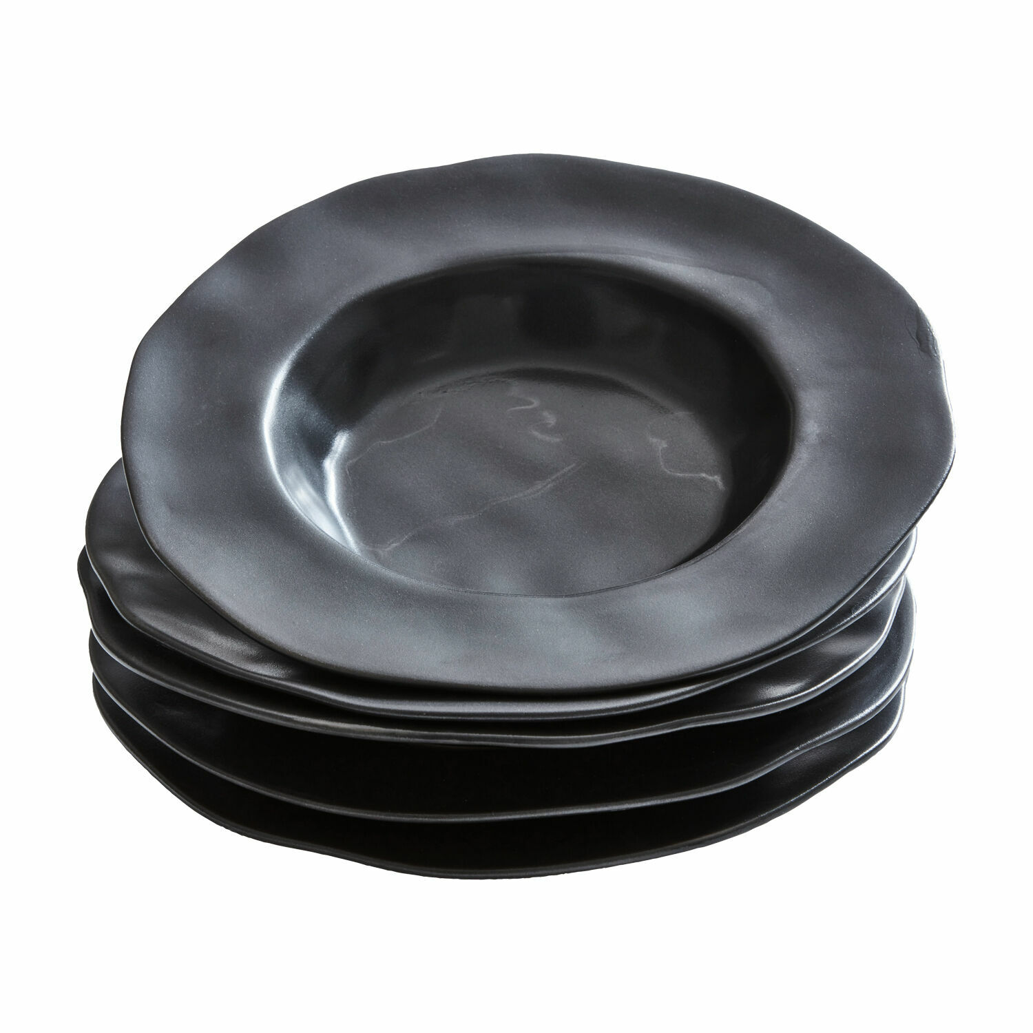 nero Set di 6 piatti fondi neri Biarritz in ceramica opaca, design moderno per la tavola