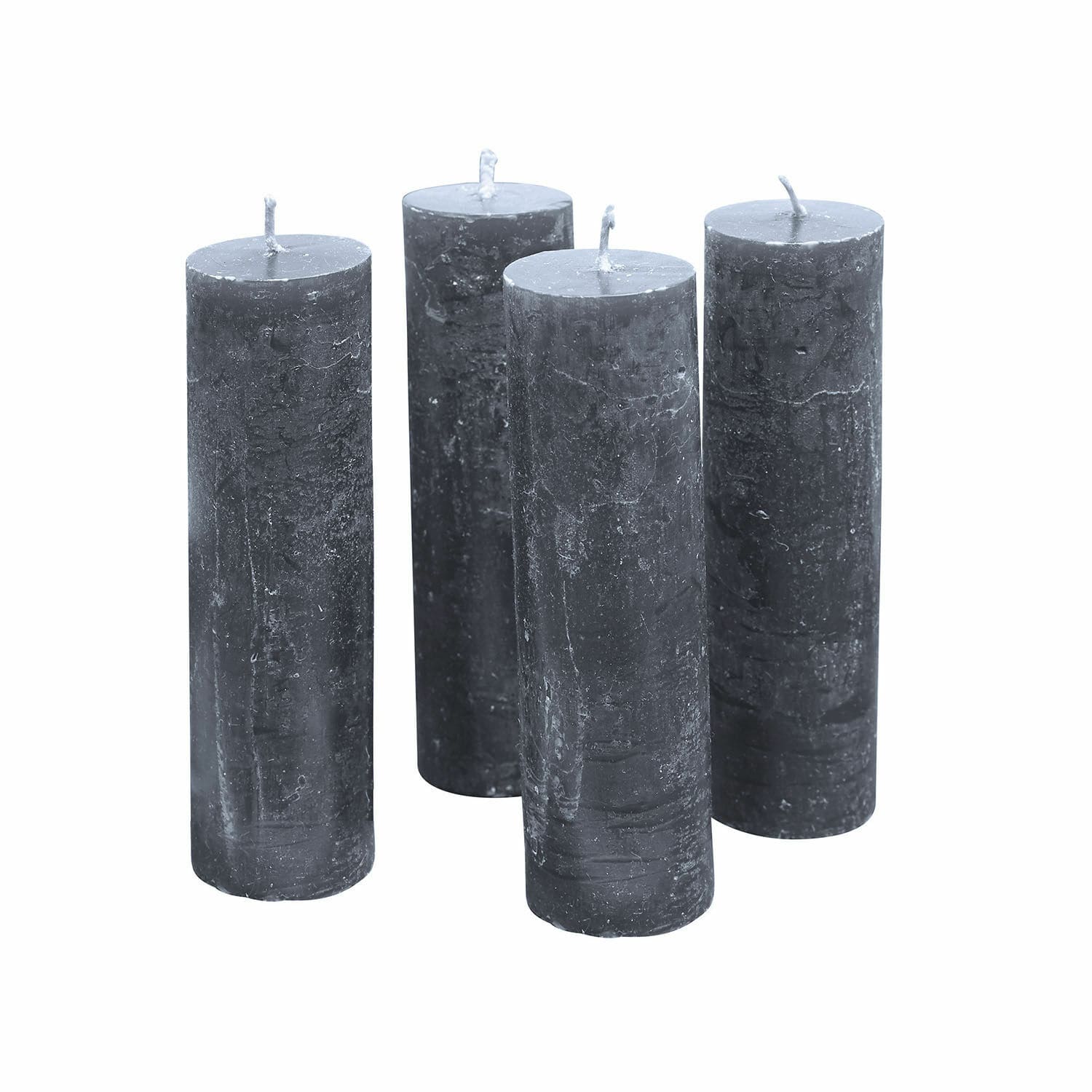 Set di 4 candele Muriel Set di quattro candele a colonna nere in cera con texture rustica per decorazione d'interni