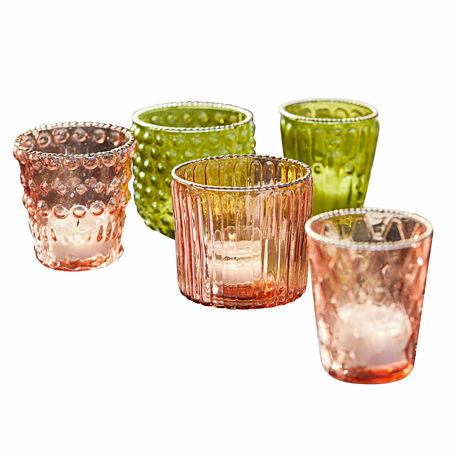 verde/rosa Set di 5 portacandele Jarnac in vetro verde e rosa per decorazione d'interni