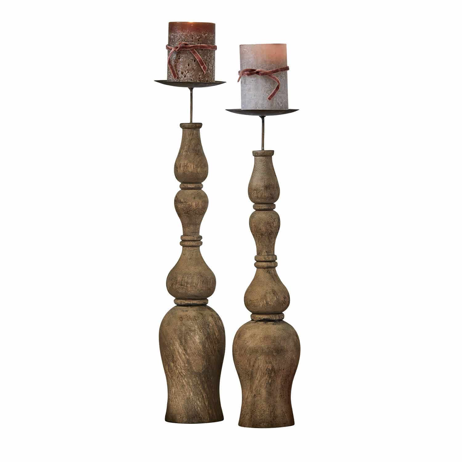 Coppia di portacandele Fleuries-sur-Marne Portacandele in legno con due candele rustiche marroni per decorazioni d'interni accoglienti
