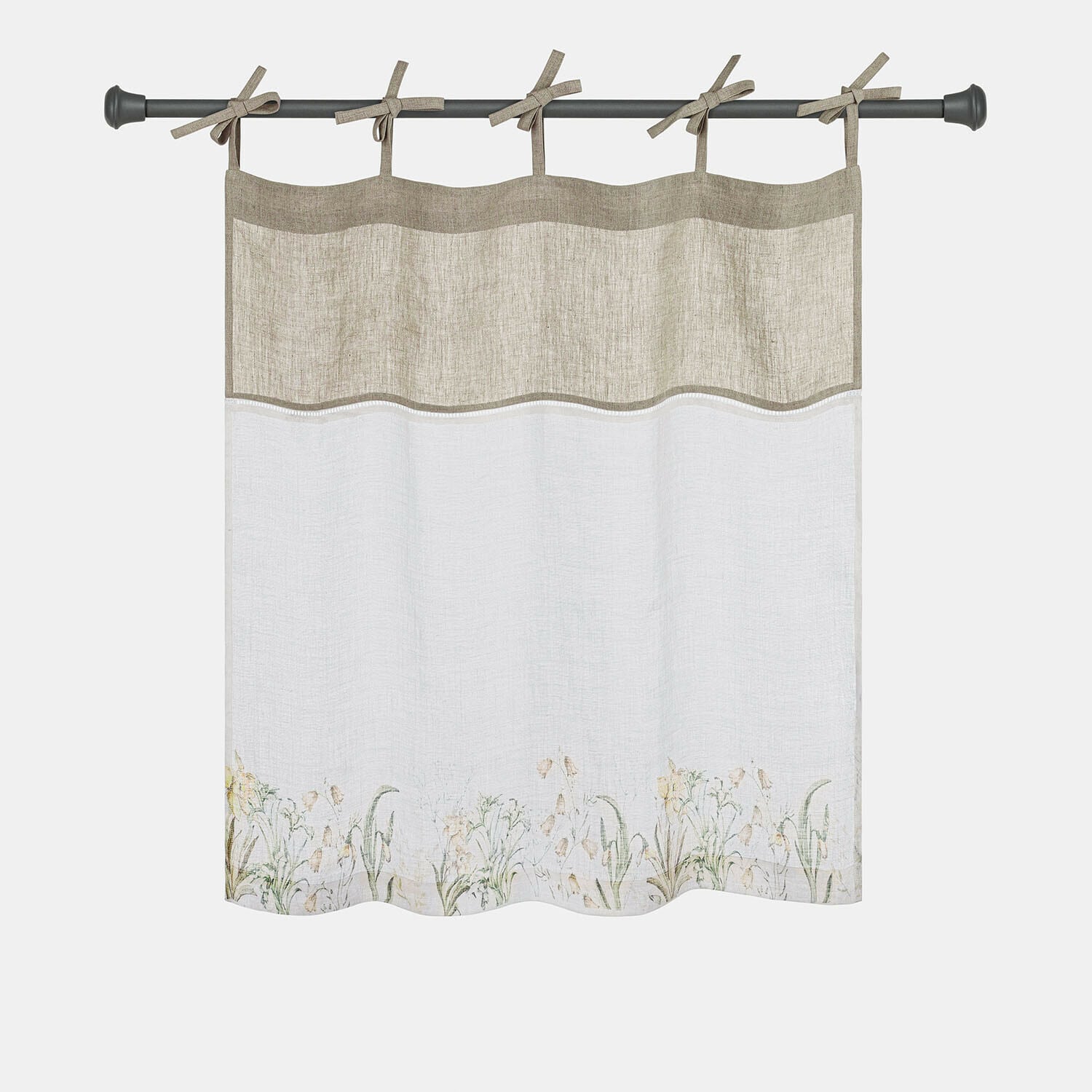 Tendina a vetro Lozere Tenda in lino beige con motivo floreale e nastri per appendere alla barra della tenda