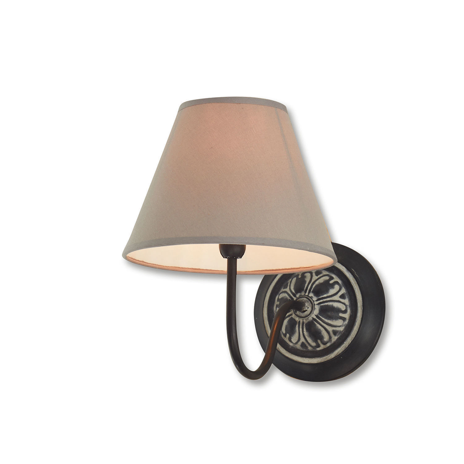Lampada da parete Gradinas Applique da parete in metallo nero con paralume beige, illuminazione decorativa per interni