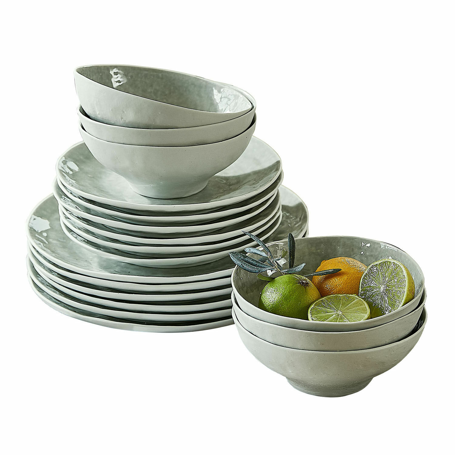 Set di 30 stoviglie Braganza Set di ciotole e piatti in ceramica grigia per uso quotidiano in cucina