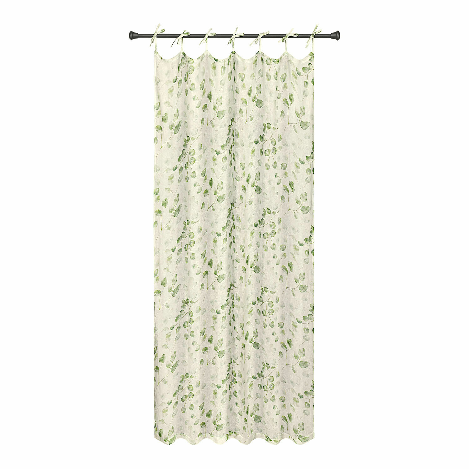 Tenda Ashryver Tenda in lino color crema con motivo foglie verdi, leggera e decorativa per soggiorno