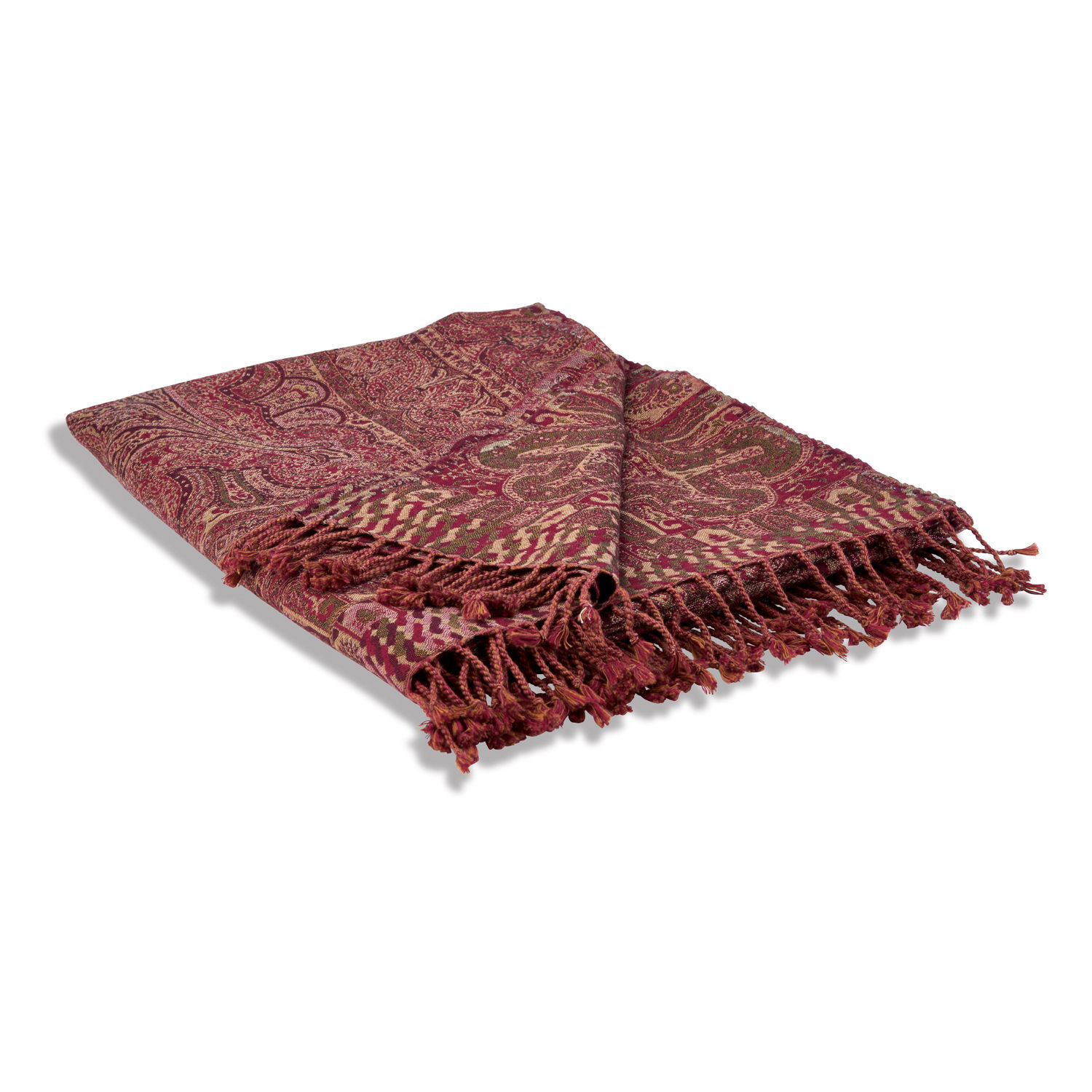 rosso Plaid rosso con motivo paisley e frange, tessuto morbido, coperta decorativa per soggiorno