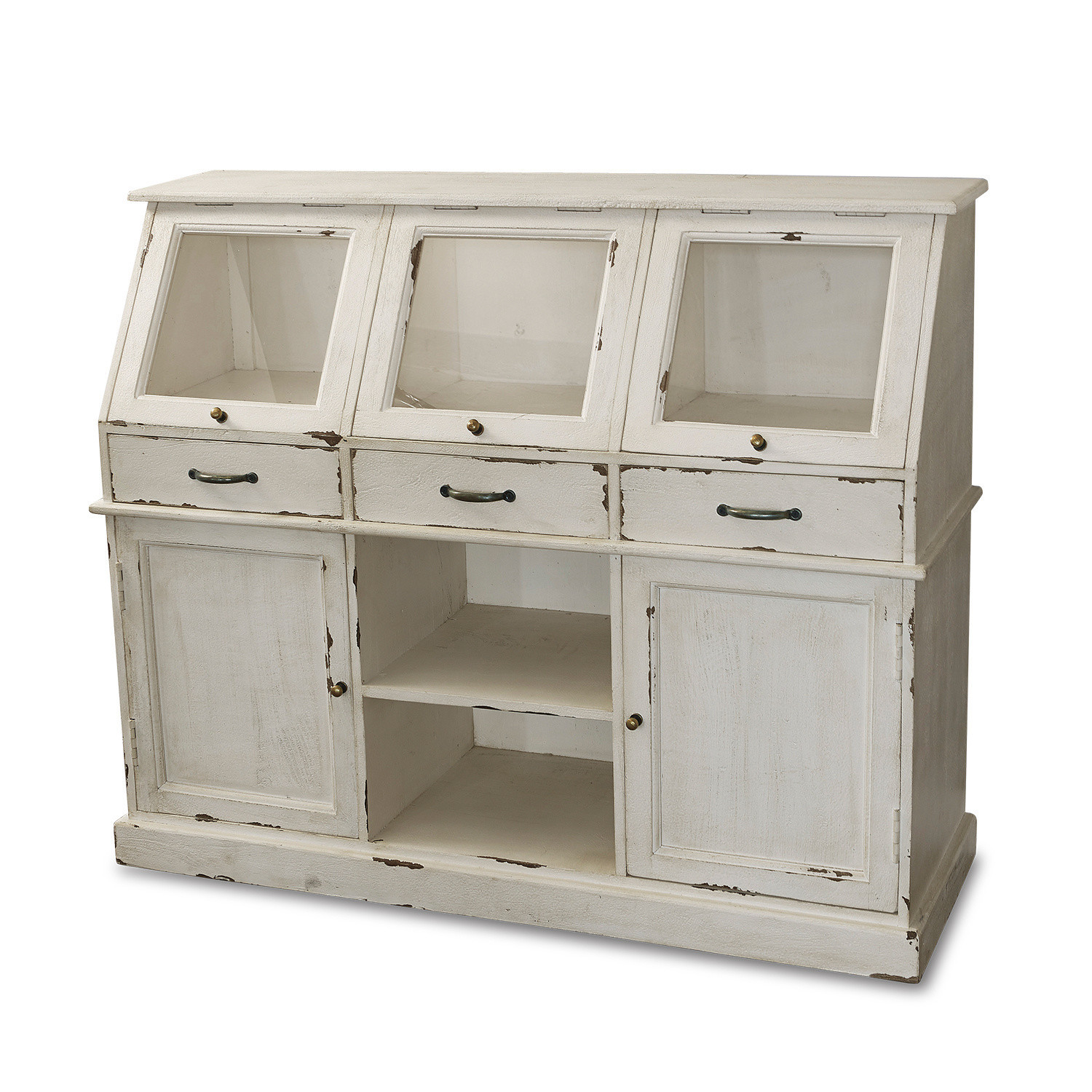 Comò Bolquère Credenza in legno bianco con ante in vetro e cassetti stile vintage per riporre oggetti