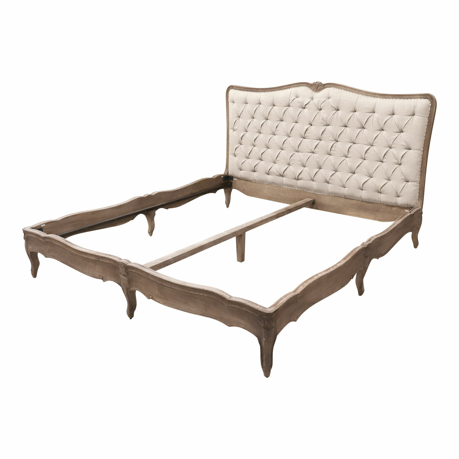 lino/marrone Letto Declaire in marrone antico con testiera imbottita beige in tessuto e struttura in legno