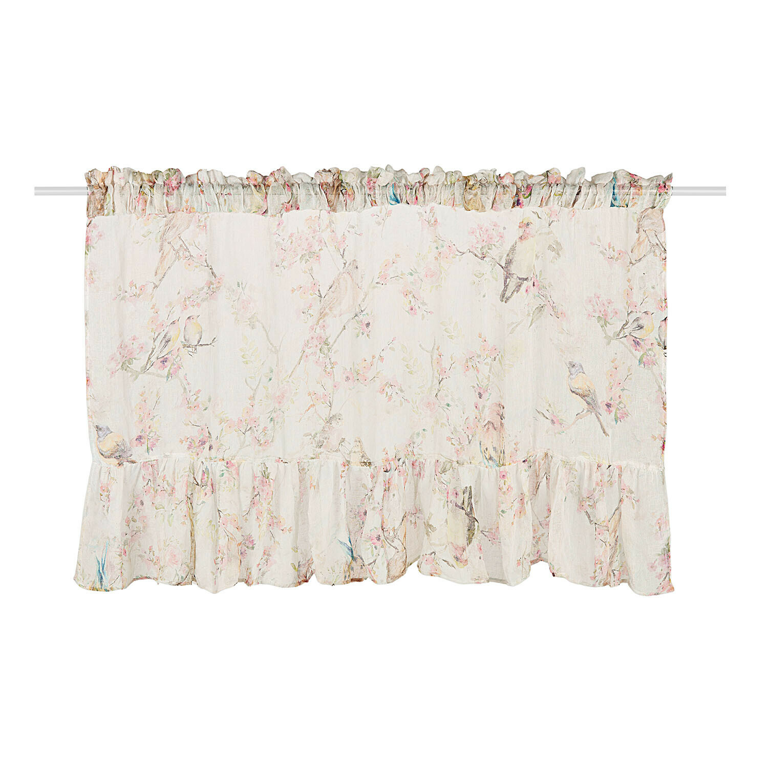 Tendina Eronal Tenda leggera color crema con delicata fantasia floreale e balza, tessuto trasparente per interni