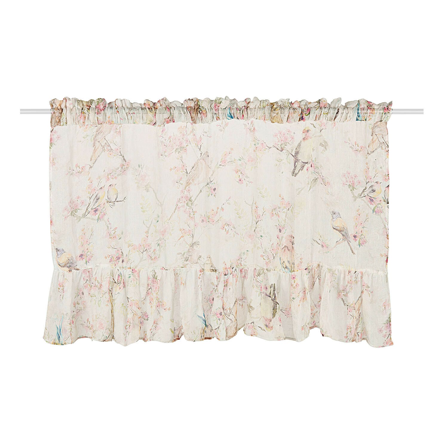 Tendina Eronal Tenda leggera color crema con delicata fantasia floreale e balza, tessuto trasparente per interni