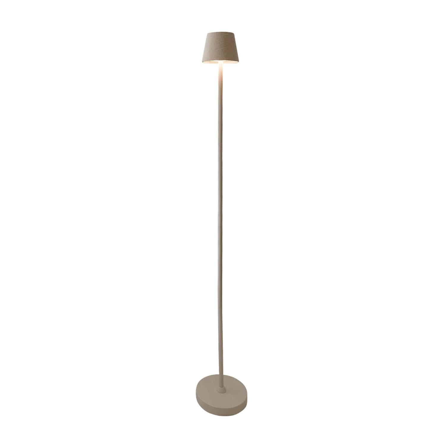 Lampada da terra beige con paralume in tessuto e base in metallo per illuminazione interna