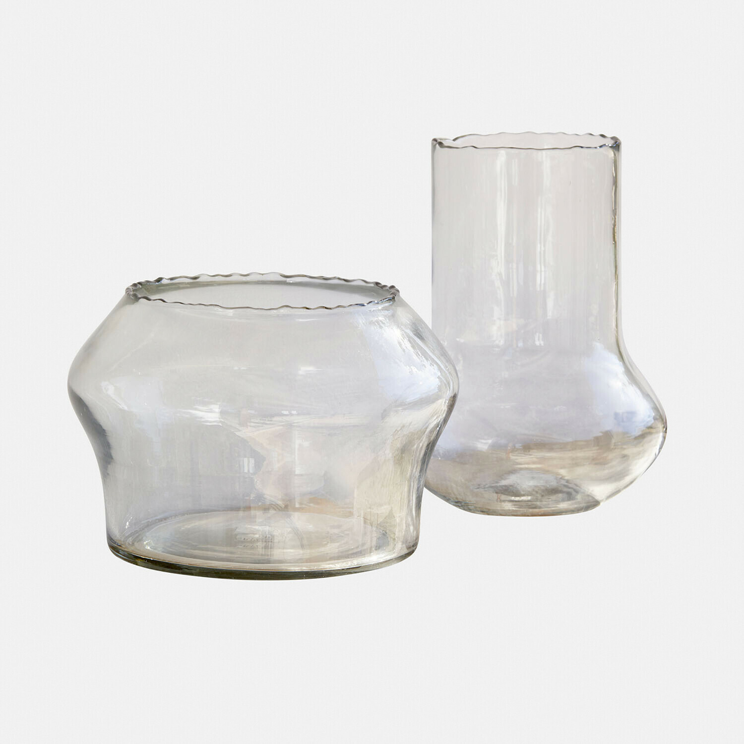 Coppia di portalumini Lumiras Set di due vasi in vetro trasparente con forma irregolare e bordo ondulato decorativo