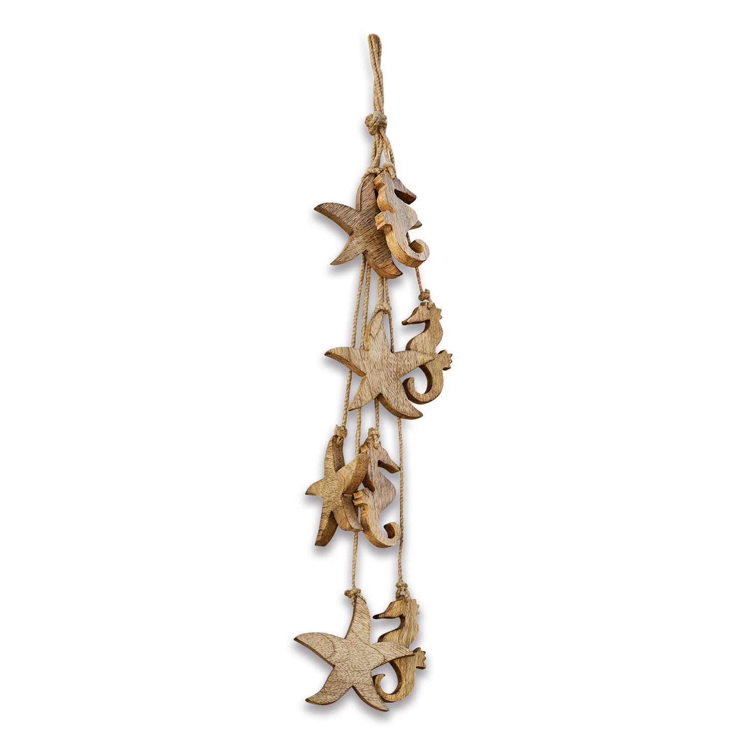 Decorazione da appendere Yasin Decorazione sospesa in legno con stelle marine e cavallucci marini, colore naturale
