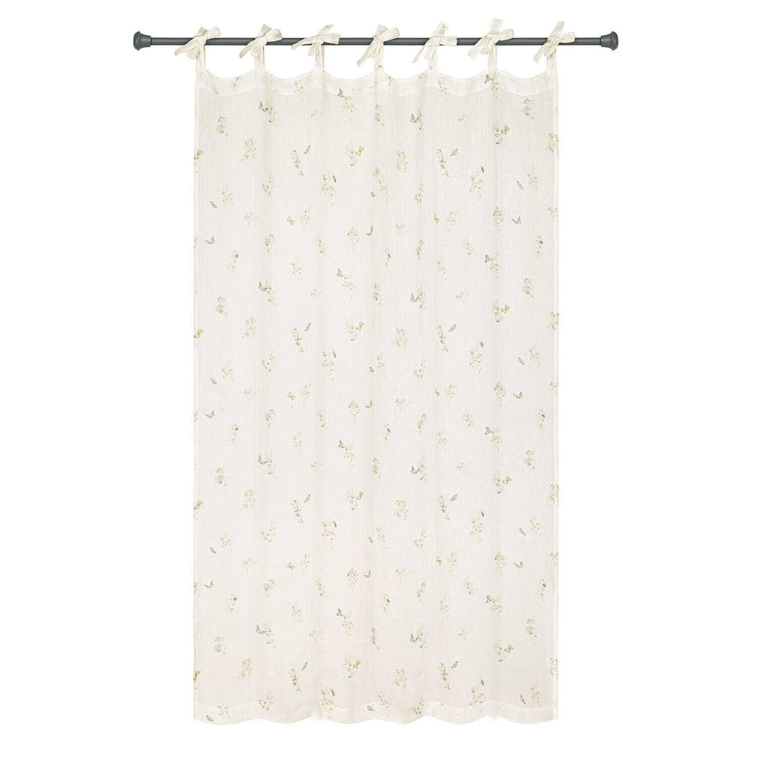 Tenda Salénaïs Tenda leggera color crema in lino con delicato motivo floreale e fiocchi decorativi
